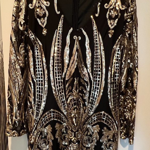 NWOT: J. Our Gold & Black Sequin Dress, Plus Size 1X - Picture 4 of 14